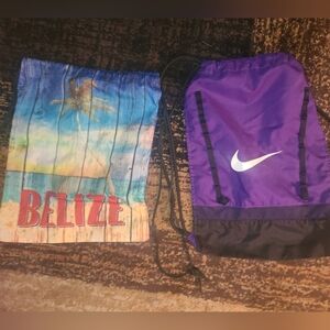 Nike Purple and Black Drawstring Bag & A String Bag From Belize
